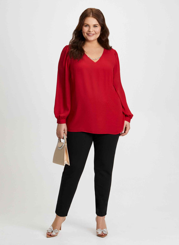 laura Rhinestone Chain Blouse & Bow Detail Pants