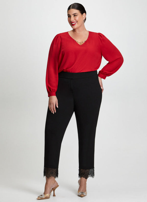 laura Rhinestone Chain Top & Lace Trim Pants