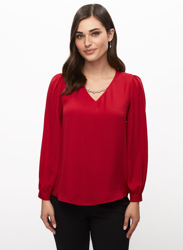 laura Rhinestone Chain V-Neck Top