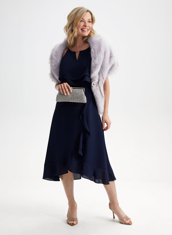 Laura Rhinestone Clip Faux Fur Stole