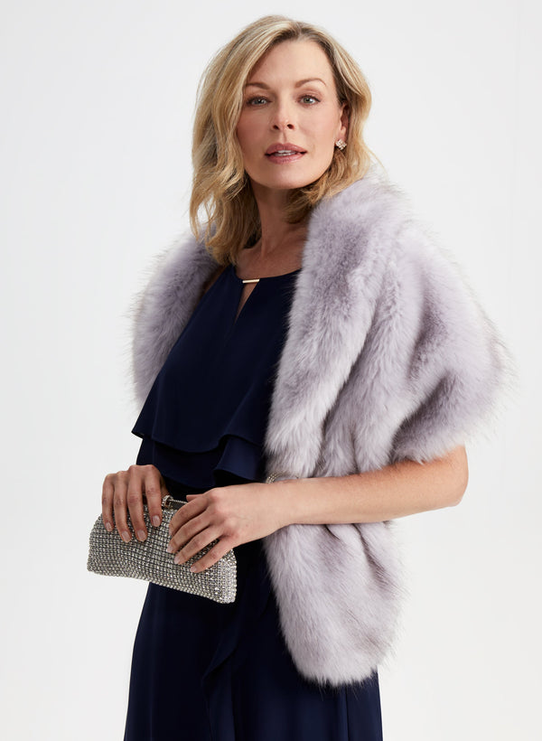 laura Rhinestone Clip Faux Fur Stole