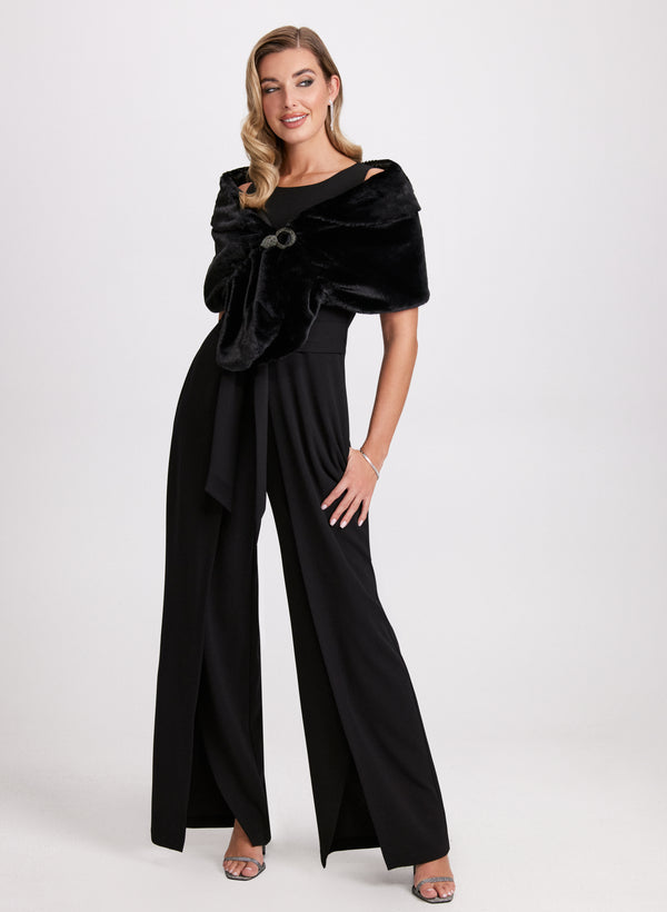 Laura Rhinestone Clip Faux Fur Stole