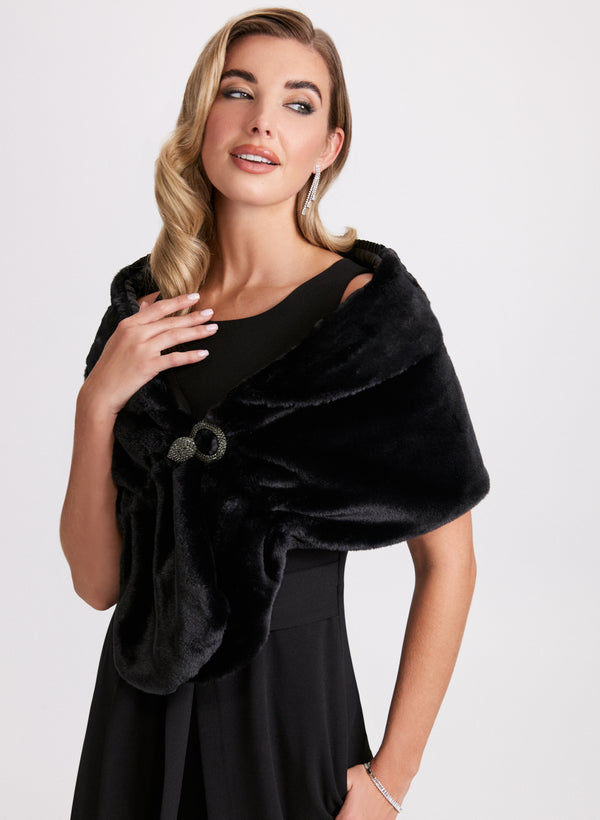 laura Rhinestone Clip Faux Fur Stole