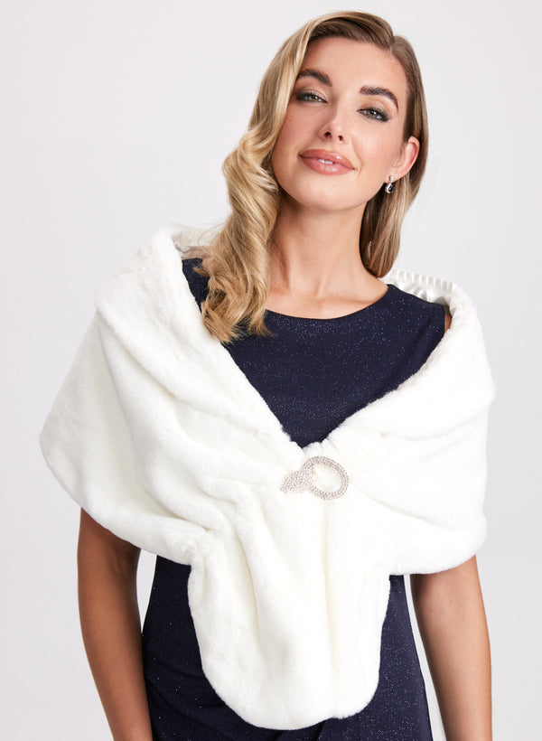 laura Rhinestone Clip Faux Fur Stole