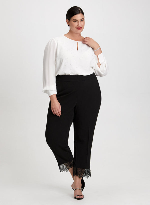 laura Rhinestone Detail Blouse & Lace Trim Pants