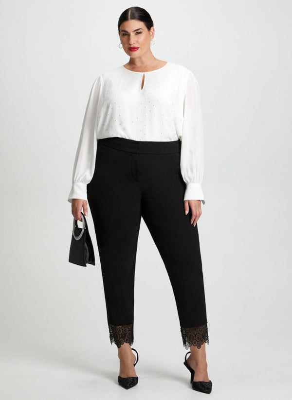 laura Rhinestone Detail Blouse & Lace Trim Pants