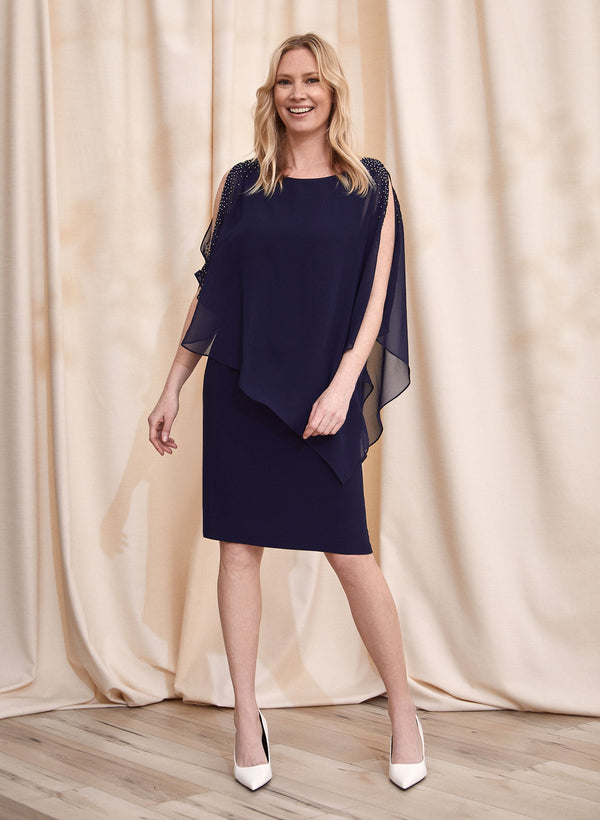 laura Rhinestone Detail Poncho Dress