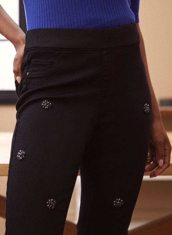 Laura Rhinestone Detail Pull-On Jeans