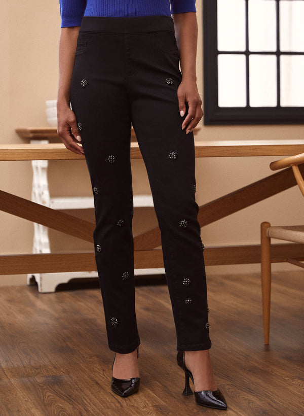laura Rhinestone Detail Pull-On Jeans