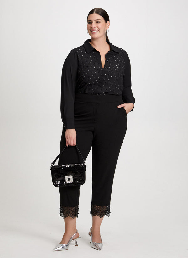 laura Rhinestone Detail Shirt & Lace Trim Pants