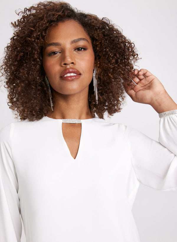 Laura Rhinestone Embellished Keyhole Blouse