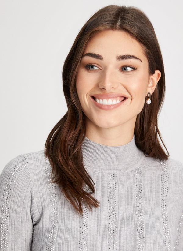 Laura Rhinestone Embellished Mock Neck Sweater