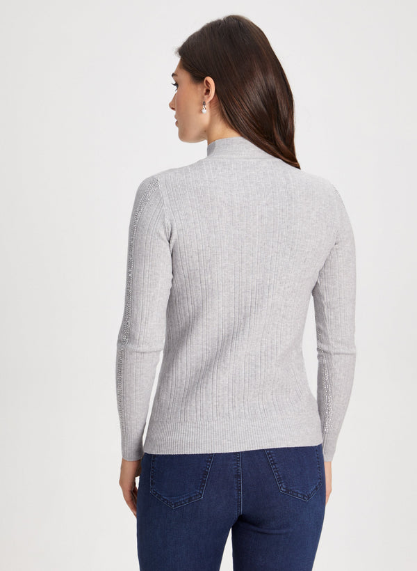 Laura Rhinestone Embellished Mock Neck Sweater