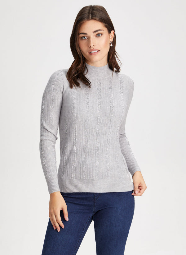 laura Rhinestone Embellished Mock Neck Sweater