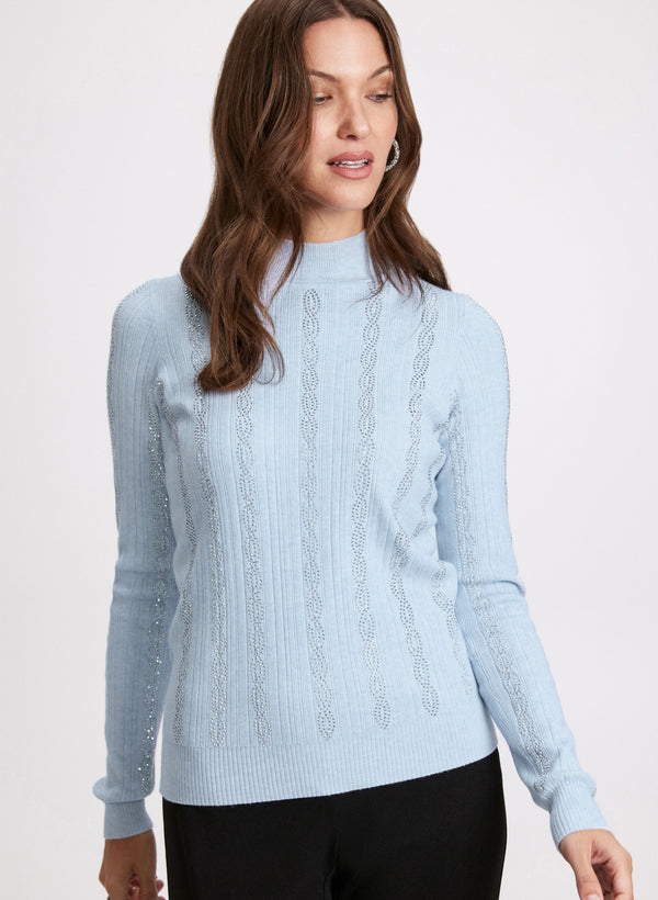 Laura Rhinestone Embellished Ribbed Knit Sweater