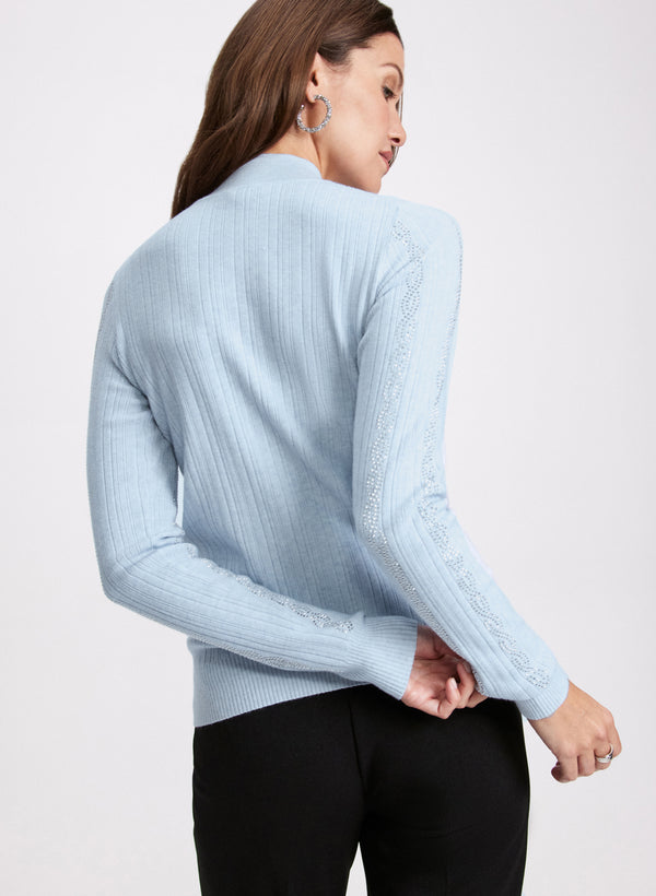 Laura Rhinestone Embellished Ribbed Knit Sweater