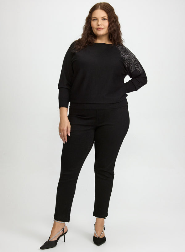 Laura Rhinestone Floral Pullover