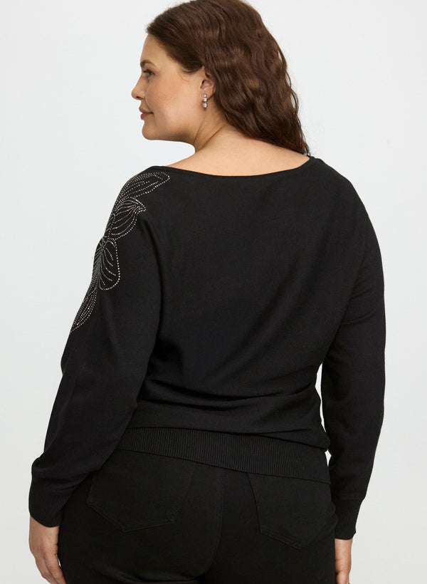 Laura Rhinestone Floral Pullover