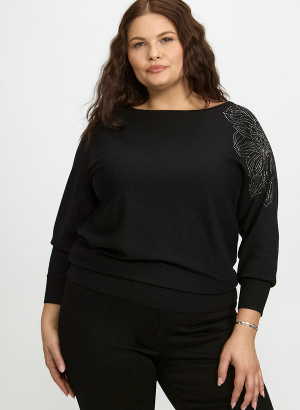 laura Rhinestone Floral Pullover