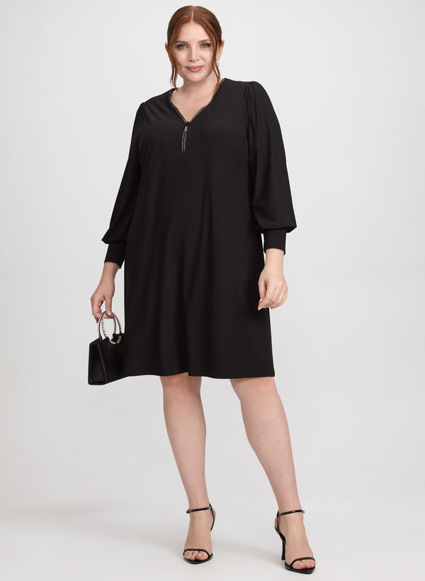 laura Rhinestone Half-Zip Dress