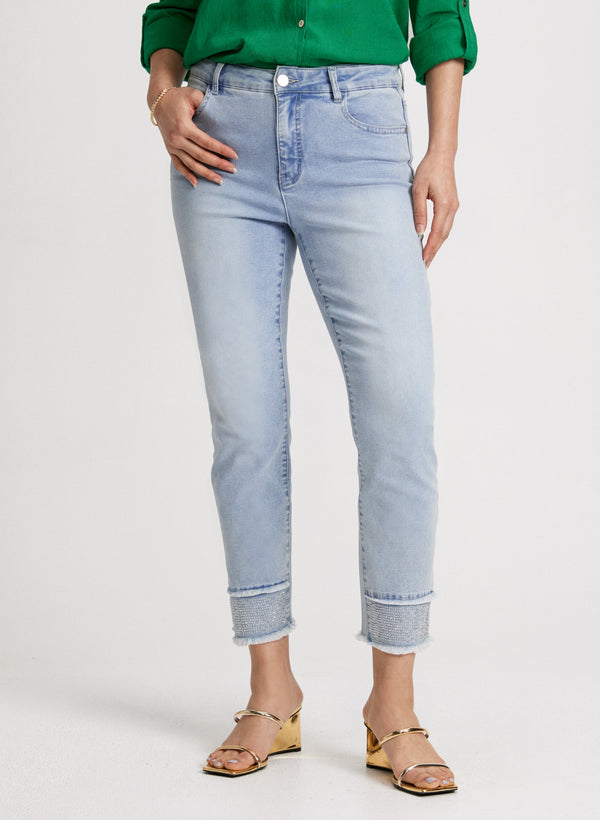 laura Rhinestone Hem Slim Leg Jeans