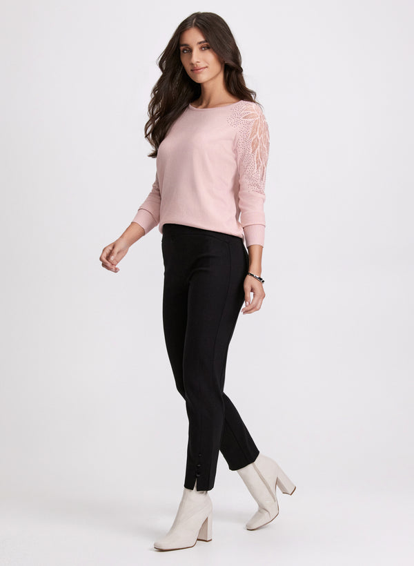 Laura Rhinestone Mesh Sleeves Sweater