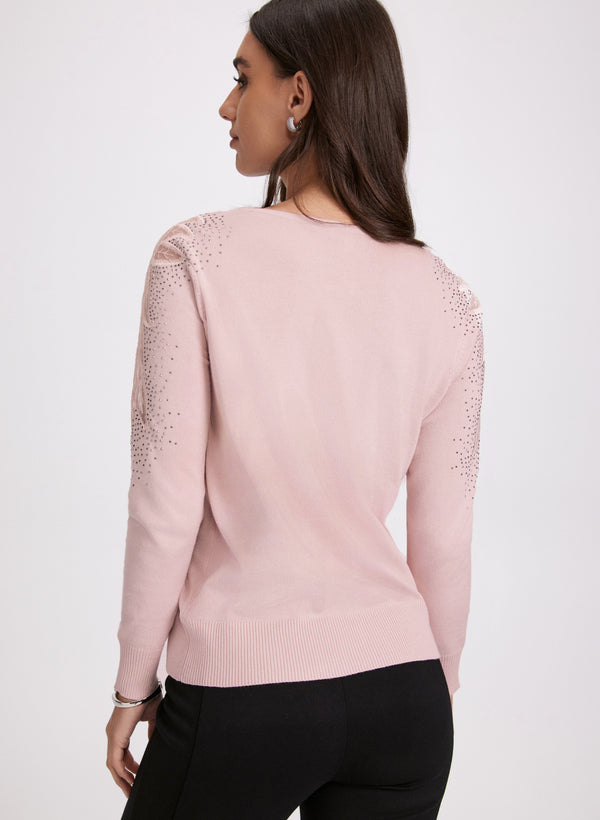 Laura Rhinestone Mesh Sleeves Sweater