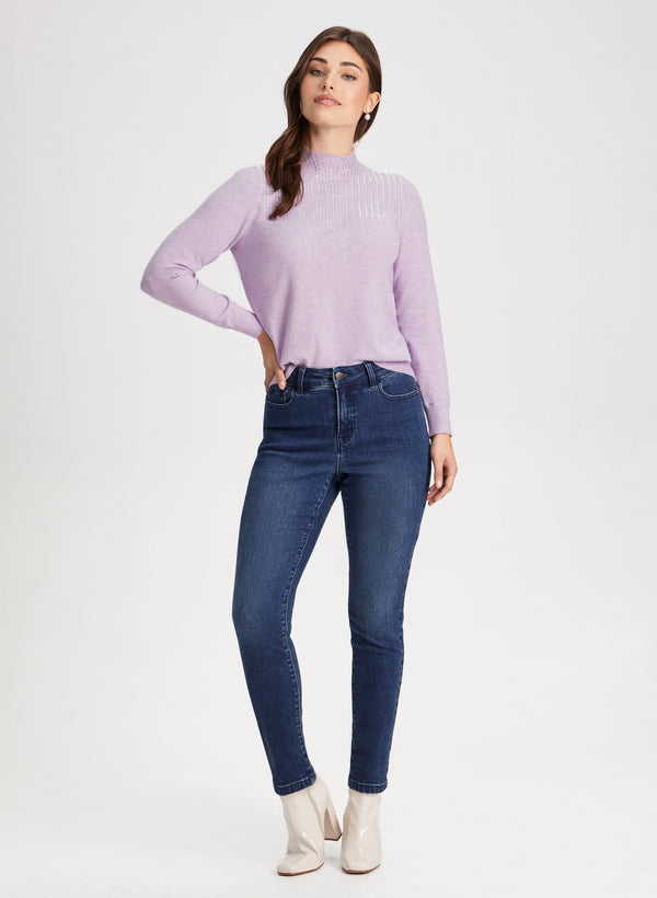 Laura Rhinestone Mock Neck Sweater