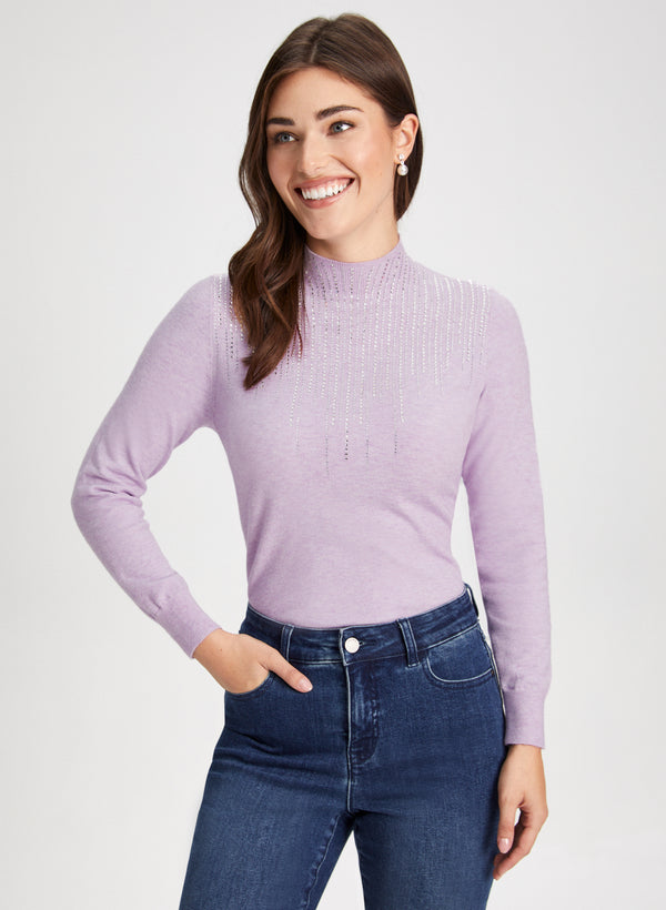 laura Rhinestone Mock Neck Sweater