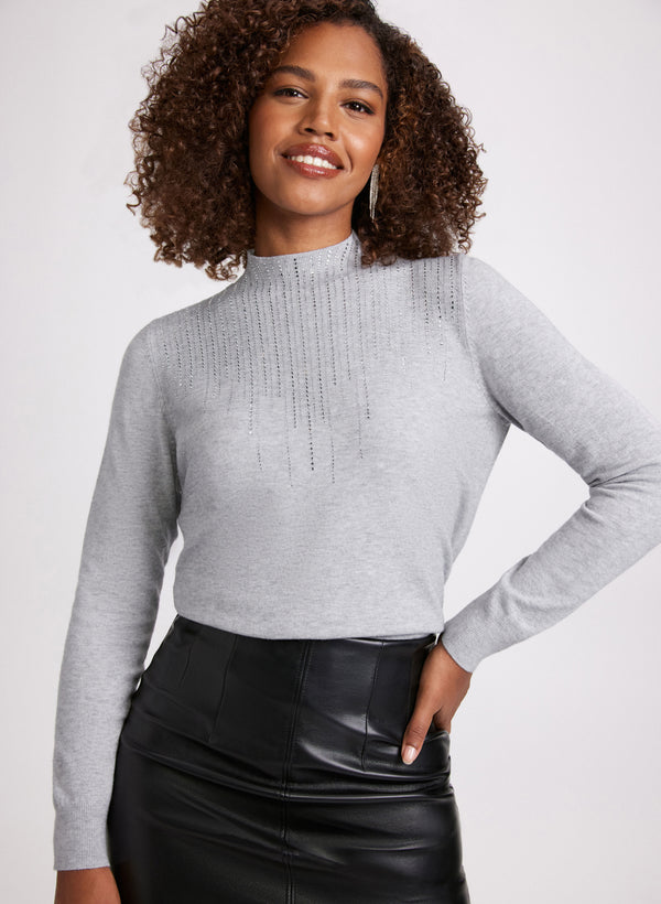 laura Rhinestone Mock Neck Sweater