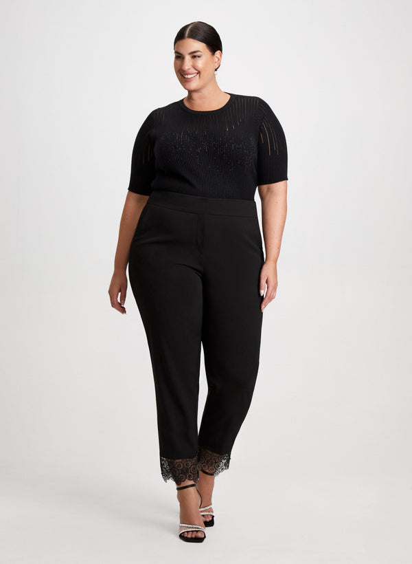 laura Rhinestone Motif Sweater & Lace Trim Pants