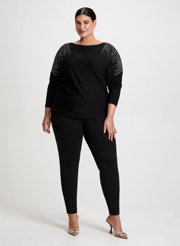 laura Rhinestone Motif Sweater & Slim Leg Pants