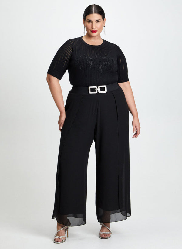 laura Rhinestone Motif Sweater & Wide Leg Pants