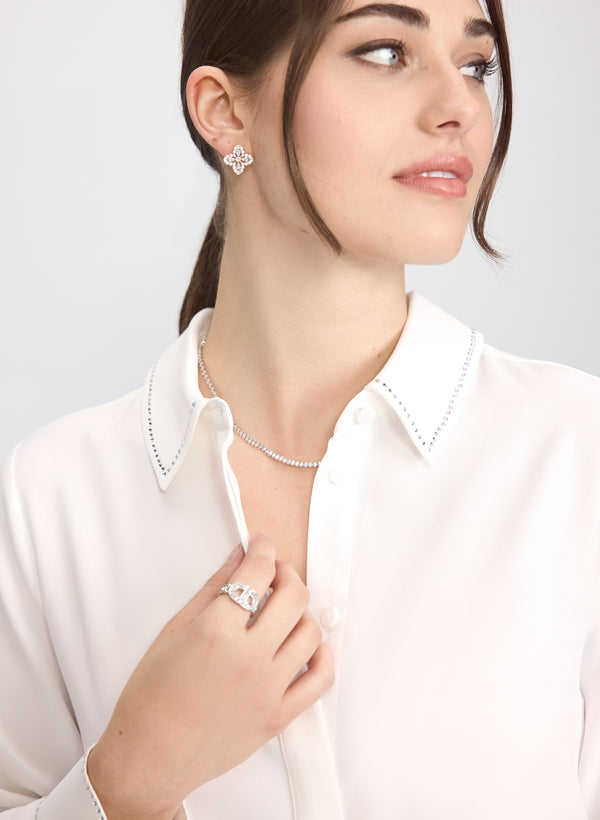 Laura Rhinestone Trim Blouse