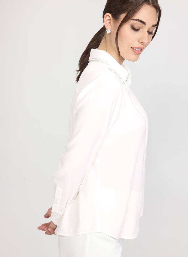 Laura Rhinestone Trim Blouse