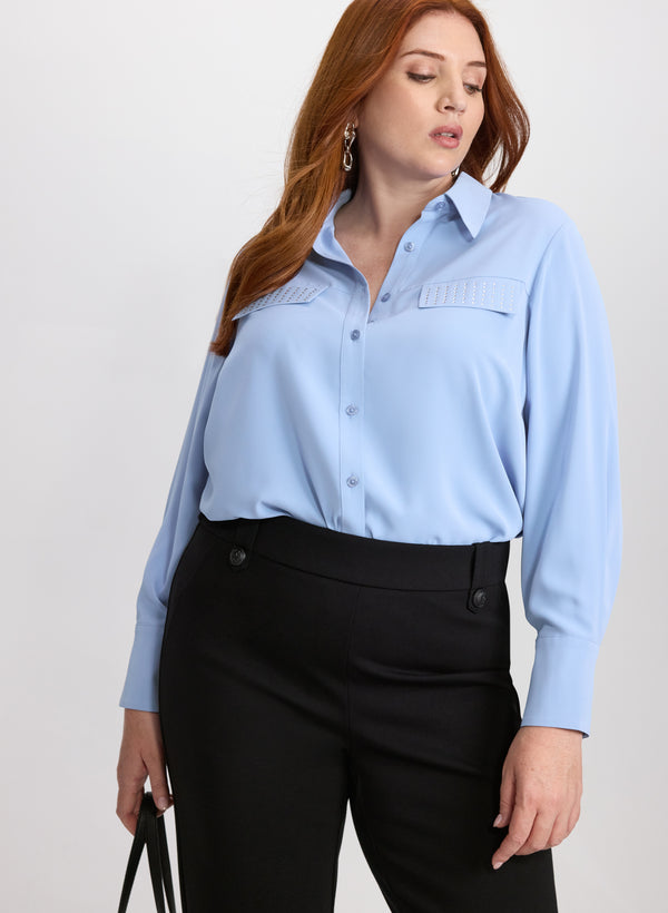 laura Rhinestone Trim Blouse