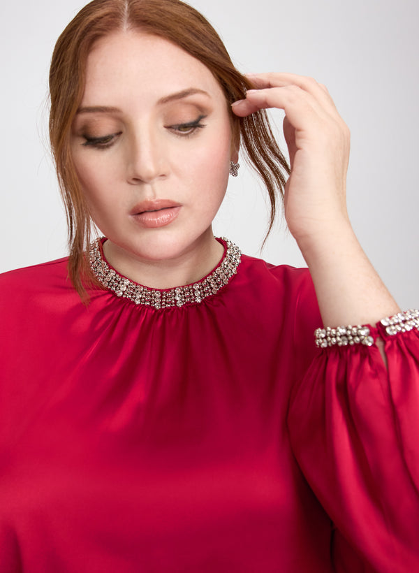 Laura Rhinestone Trim Blouse