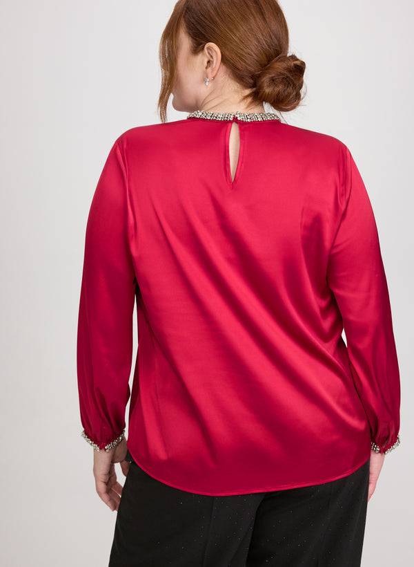 Laura Rhinestone Trim Blouse