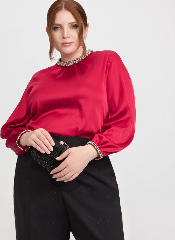 laura Rhinestone Trim Blouse