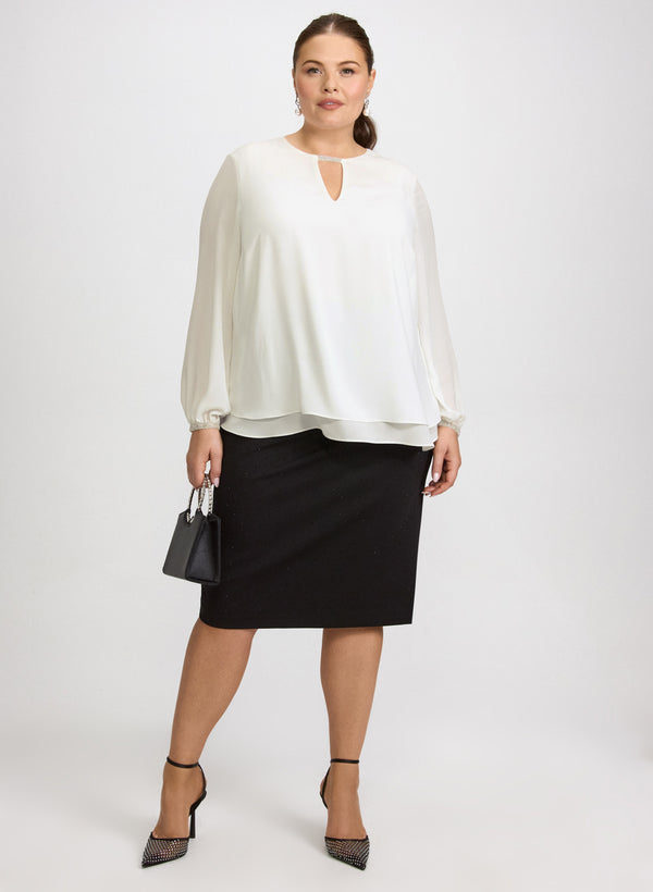 Laura Rhinestone Trim Blouse