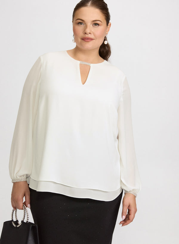 laura Rhinestone Trim Blouse