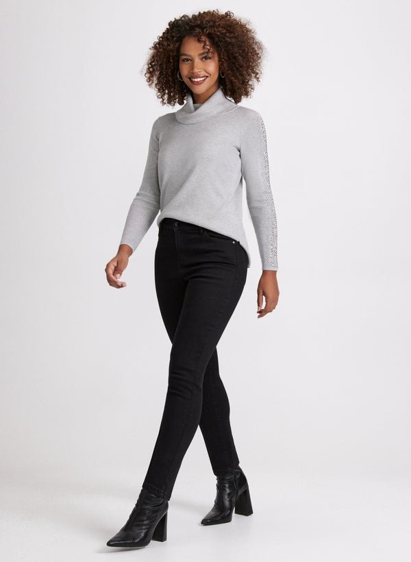 Laura Rhinestone Trim Knit Sweater