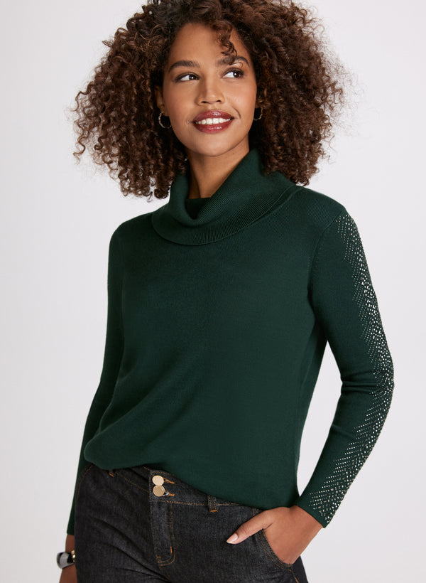laura Rhinestone Trim Knit Sweater