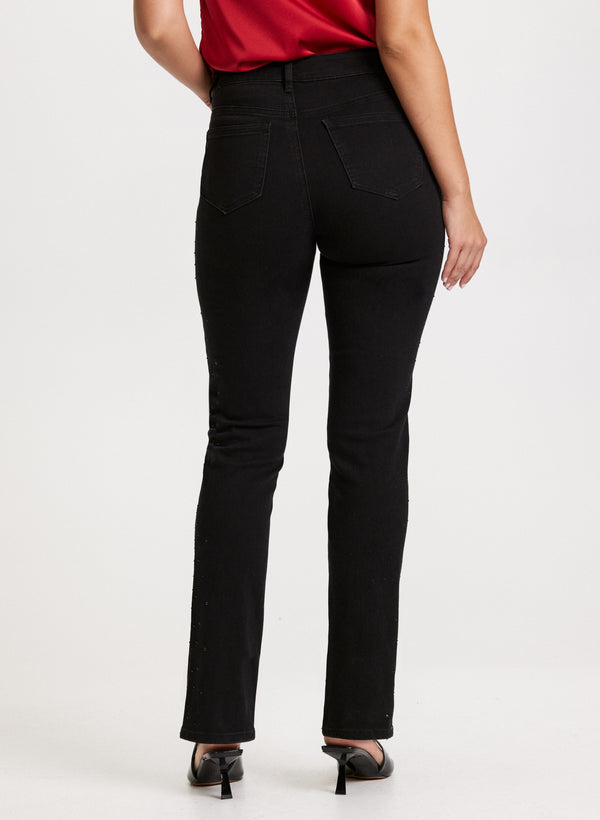 Laura Rhinestone Trim Straight-Leg Jeans