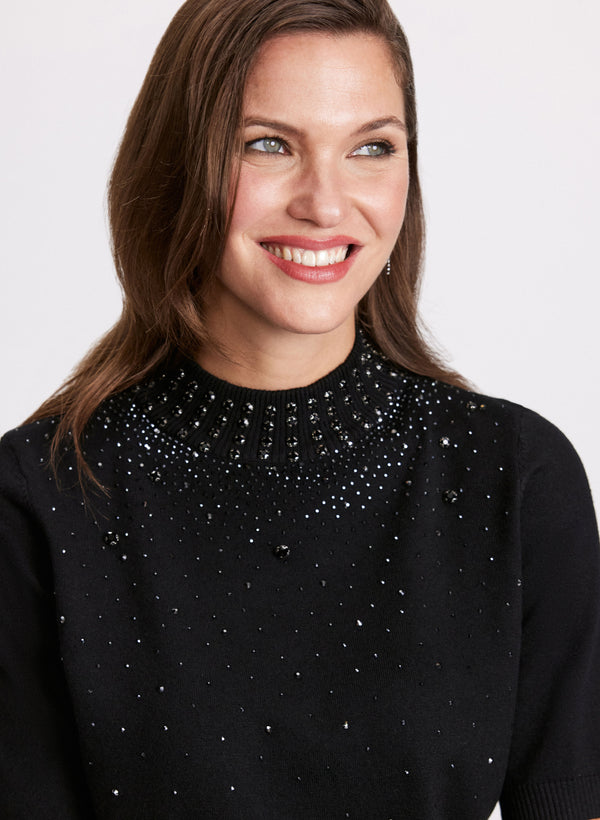 Laura Rhinestone Trim Sweater