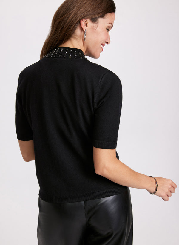 Laura Rhinestone Trim Sweater