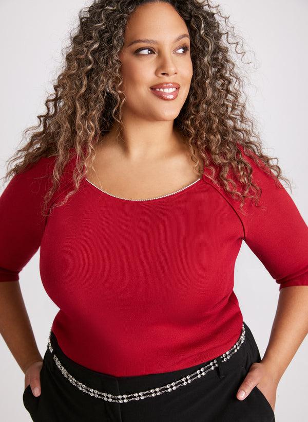 laura Rhinestone Trim Sweater