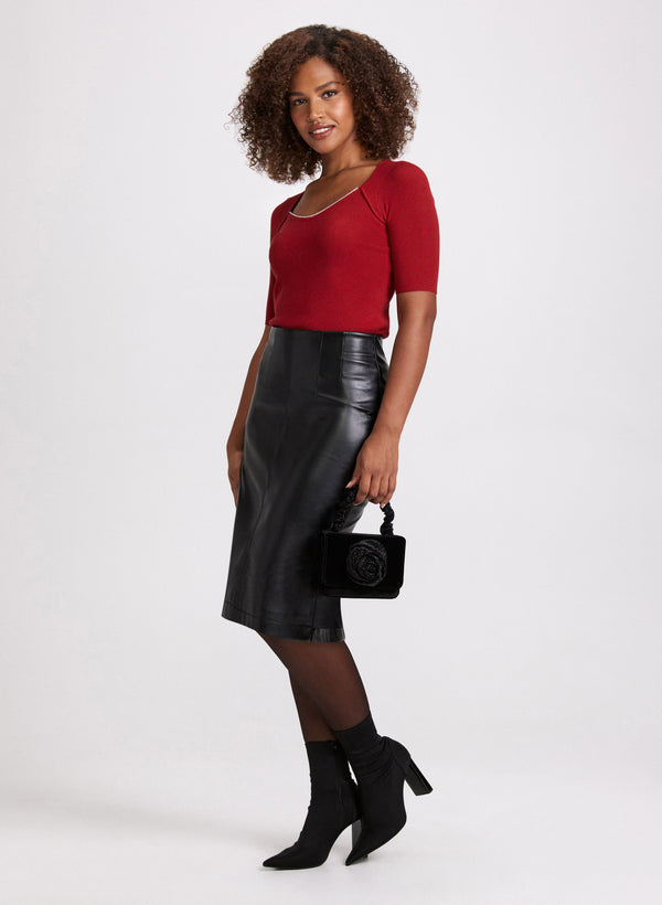 Laura Rhinestone Trim Sweetheart Neck Sweater