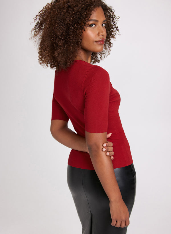 Laura Rhinestone Trim Sweetheart Neck Sweater