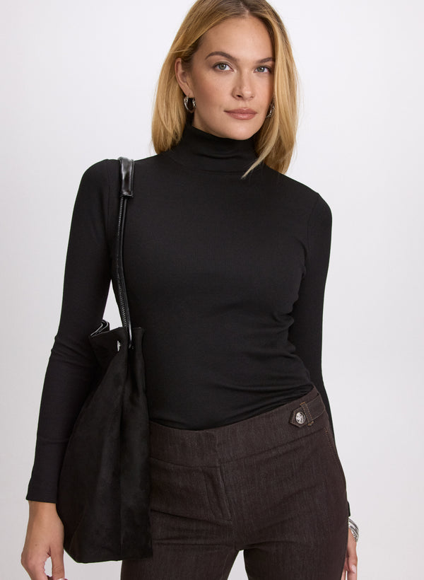 laura Ribbed Mock-Neck Top